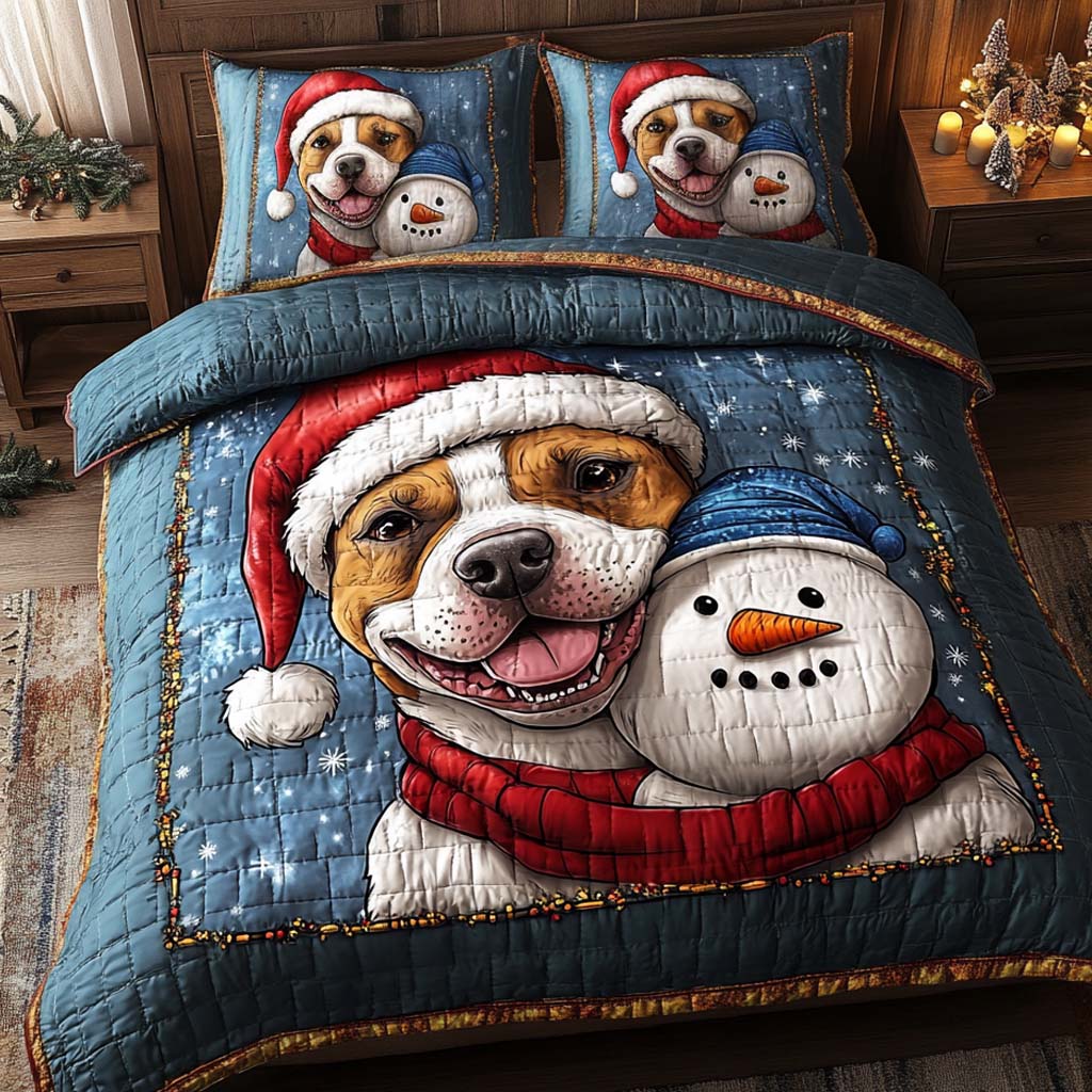 Santa Pup Snowman 3-Piece Quilted Bedding Set NCU0XD717
