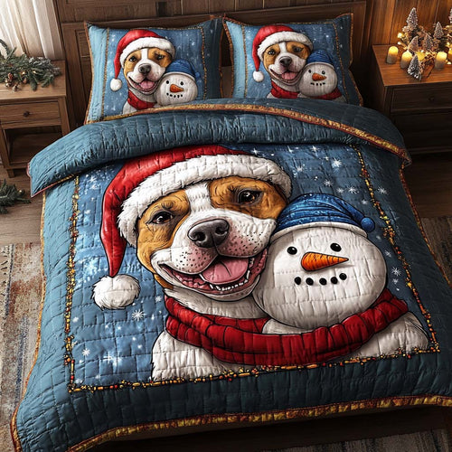 Santa Pup Snowman 3-Piece Quilted Bedding Set NCU0XD717