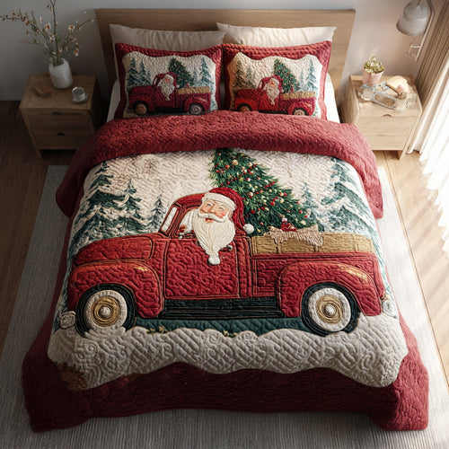 Santa Red Truck 3-Piece Quilted Bedding Set NCU0HH867