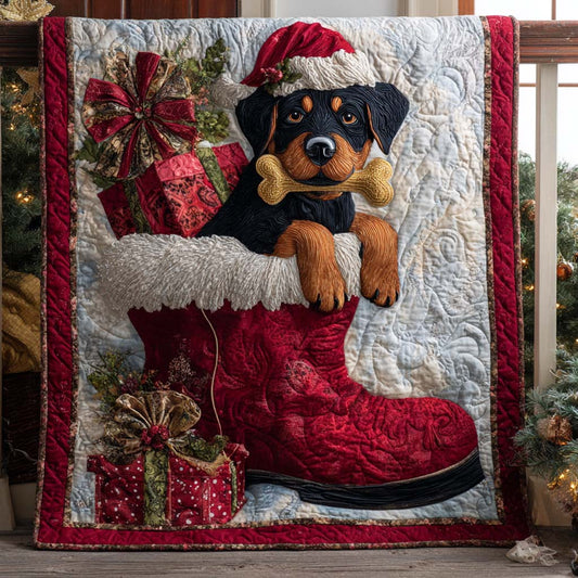 Santa Rottweiler Boot Quilted Blanket NCU0XD454