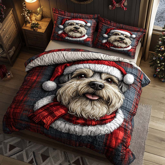 Santa Schnauzer Cheer 3-Piece Quilted Bedding Set NCU0XD675