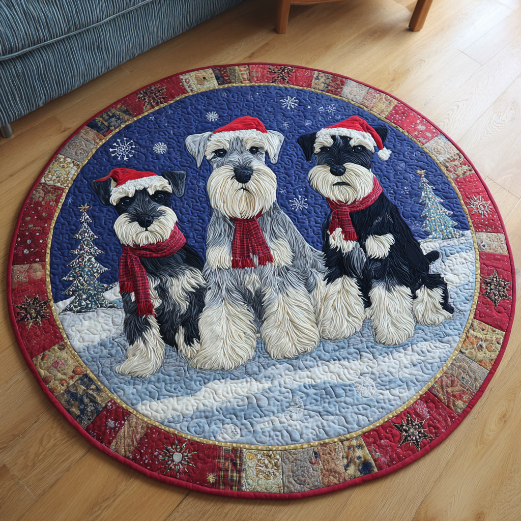 Santa Schnauzer Night Quilted Round Mat NCU0HH773