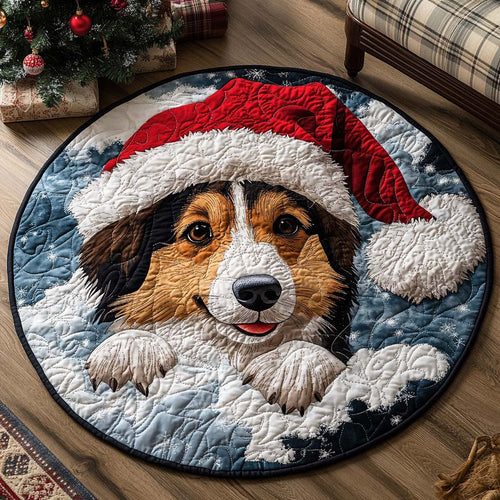 Santa Shepherd Puppy Quilted Round Mat NCU0XD388