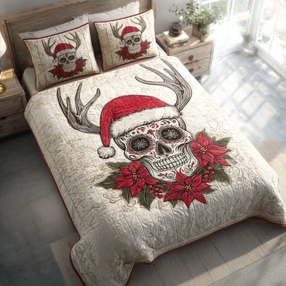 Santa Skull Sugar 3-Piece Quilted Bedding Set NCU0HH756