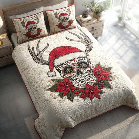 Santa Skull Sugar 3-Piece Quilted Bedding Set NCU0HH756