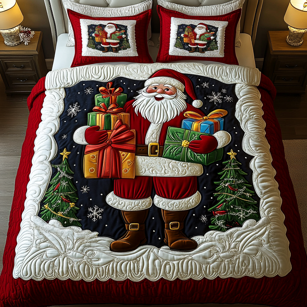 Santa Sleigh 3-Piece Quilted Bedding Set NCU0VH522