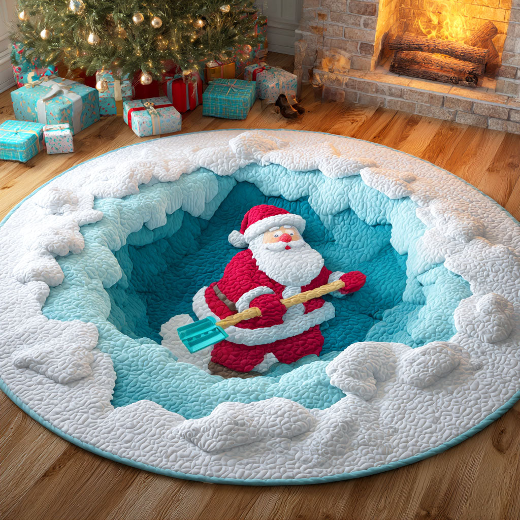 Santa Snow Trail Quilted Round Mat NCU0TD592