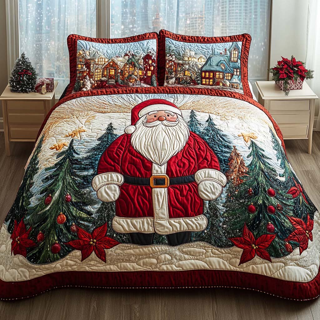 Santa Snowy Village 3-Piece Quilted Bedding Set NCU0NT11353