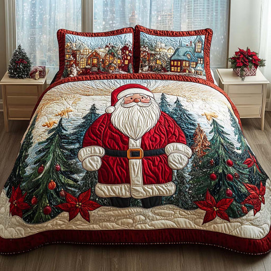 Santa Snowy Village 3-Piece Quilted Bedding Set NCU0NT11353