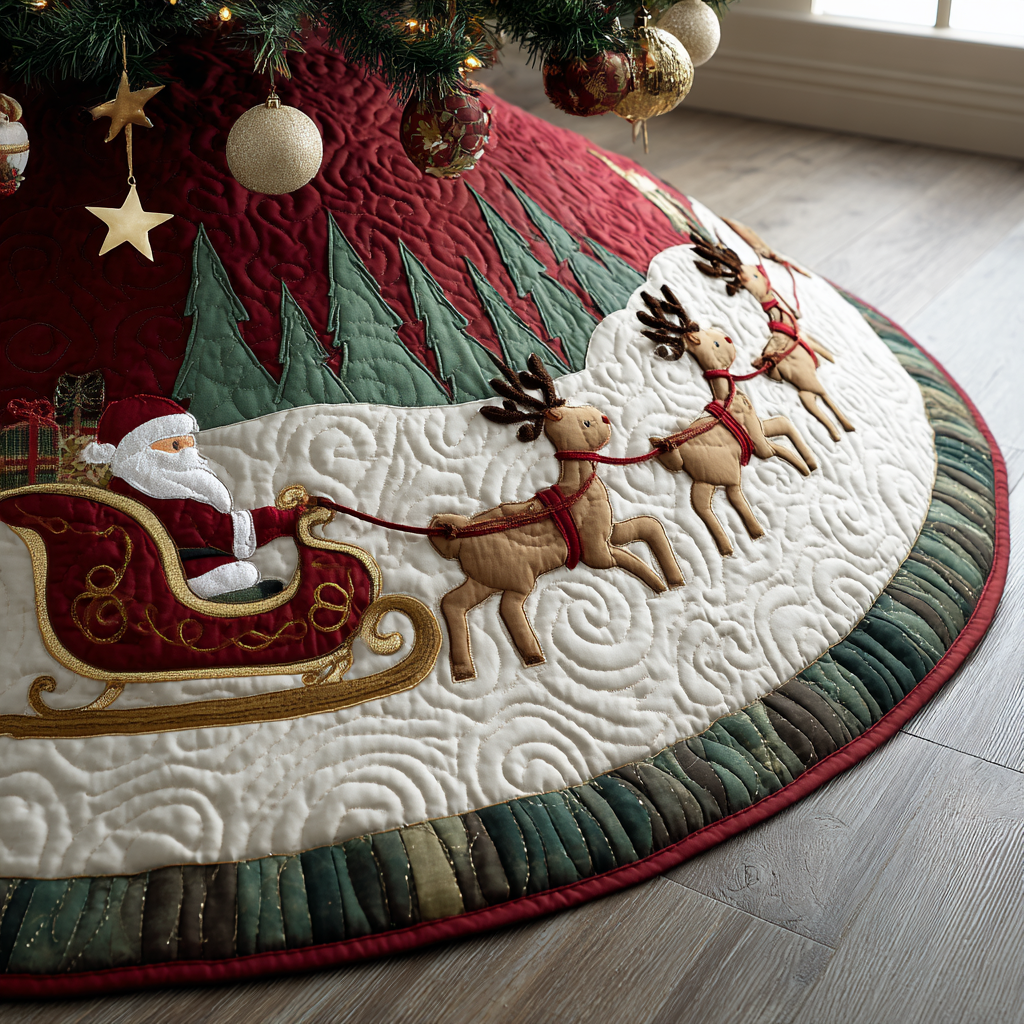 Santa Spirit Christmas Quilted Tree Skirt NCU0DK11265