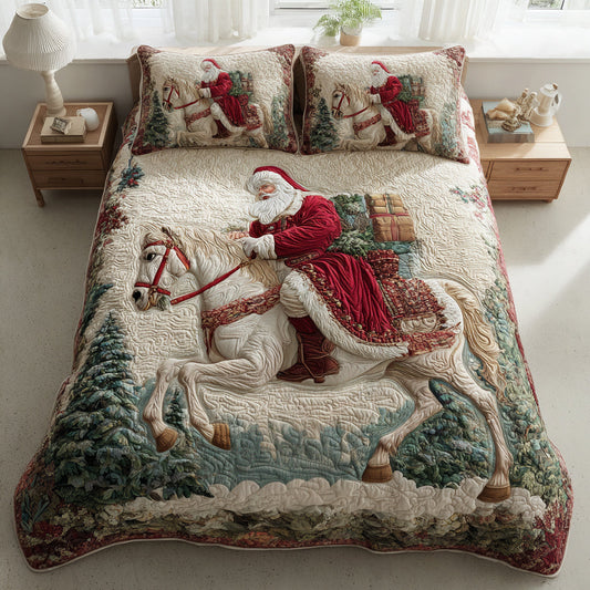Santa White Horse 3-Piece Quilted Bedding Set NCU0HH741
