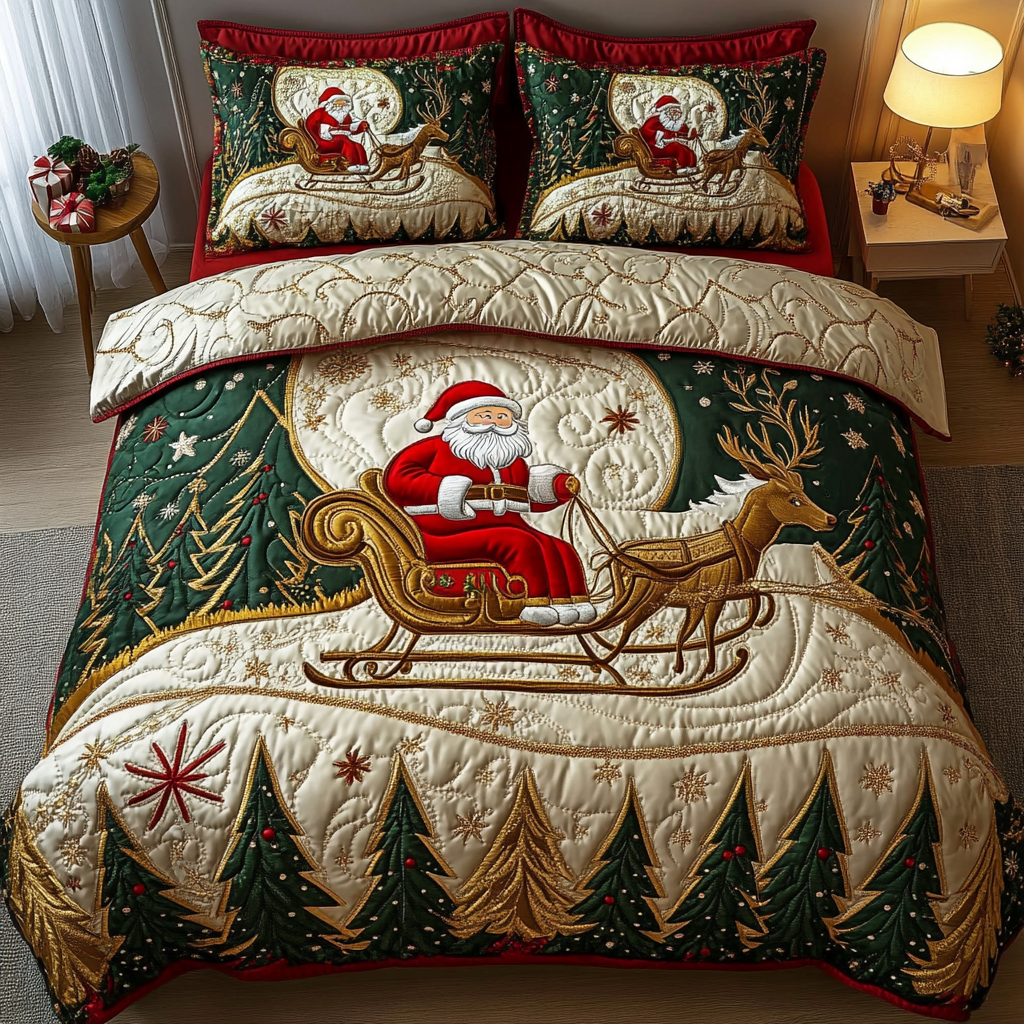 Santa 3-Piece Quilted Bedding Set NCU0VT297