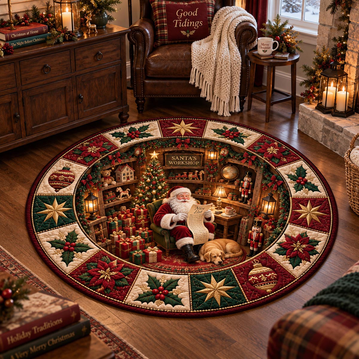 Santa Workshop Hideaway Quilted Round Mat NCU0DV10253
