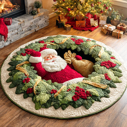Santa Wreath Quilted Round Mat NCU0TD593