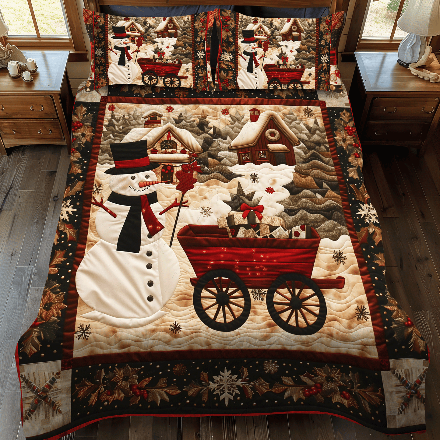 Santa's Festive Village 3-Piece Quilted Bedding Set NCU0DV204