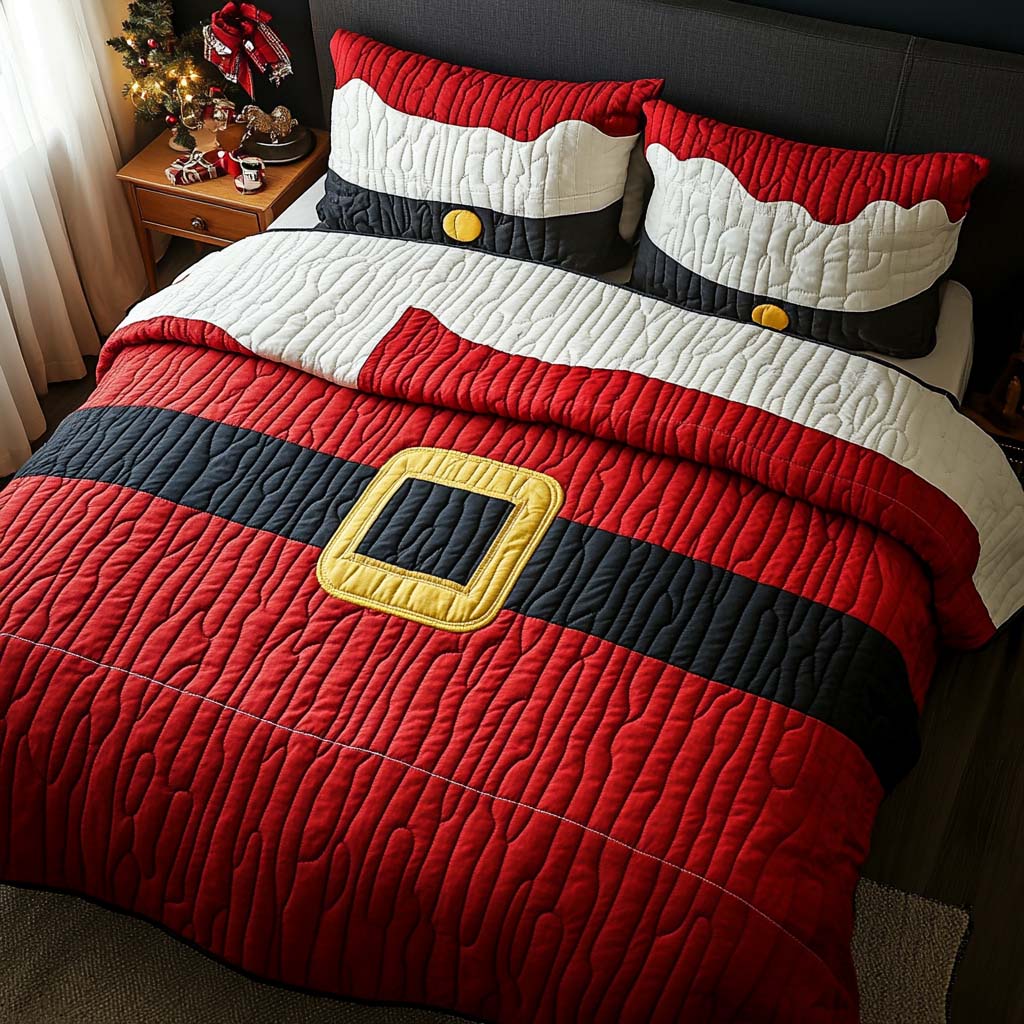 Santa Belt Charm 3-Piece Quilted Bedding Set NCU0XD209