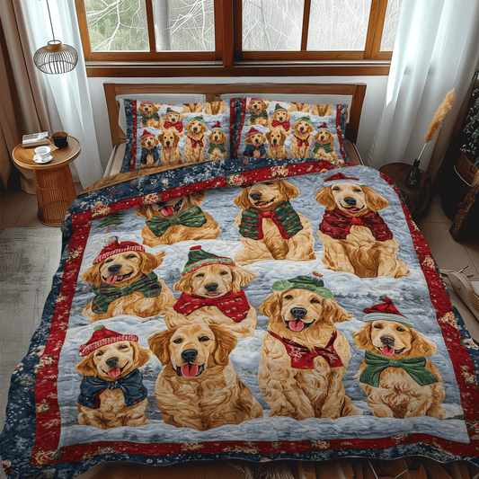 Santas Goldens 3-Piece Quilted Bedding Set NCU0TH1625