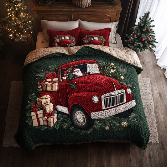 Santas Sleigh on Wheels 3-Piece Quilted Bedding Set NCU0PT2746