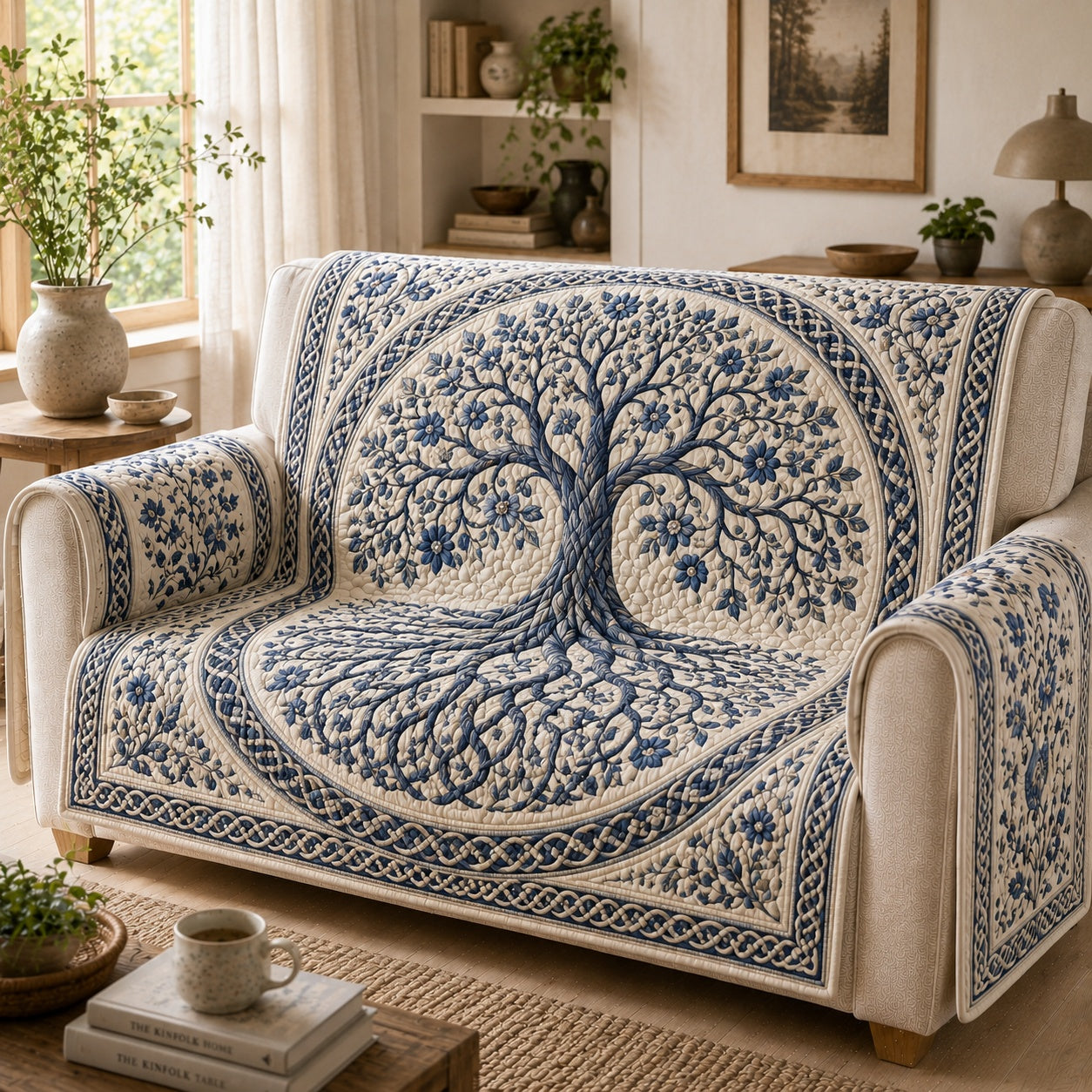 Sapphire Bloom Canopy Quilted Sofa Cover NCU0VL3858
