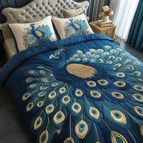 Sapphire Peacock Dream 3-Piece Quilted Bedding Set NCU0NT4879