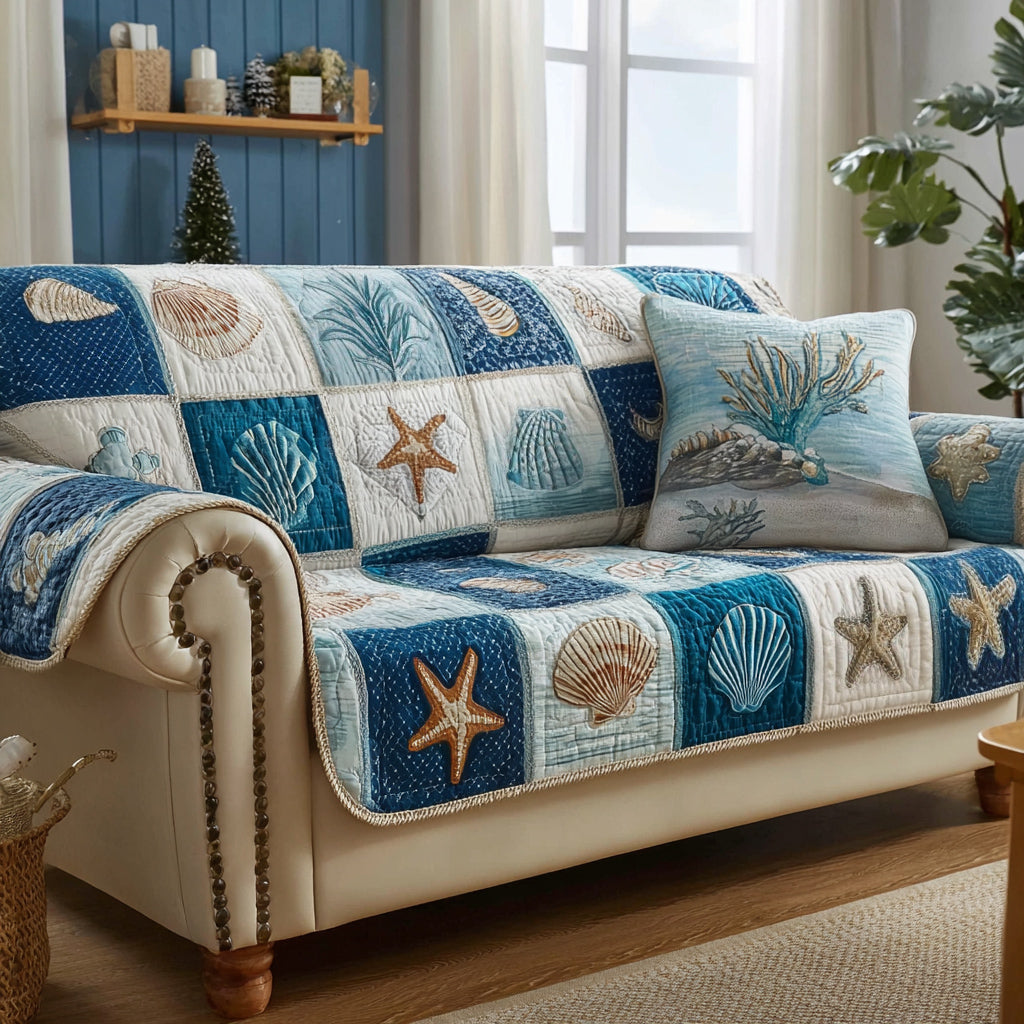 Sapphire Sea Quilted Sofa Cover NCU0HH1682