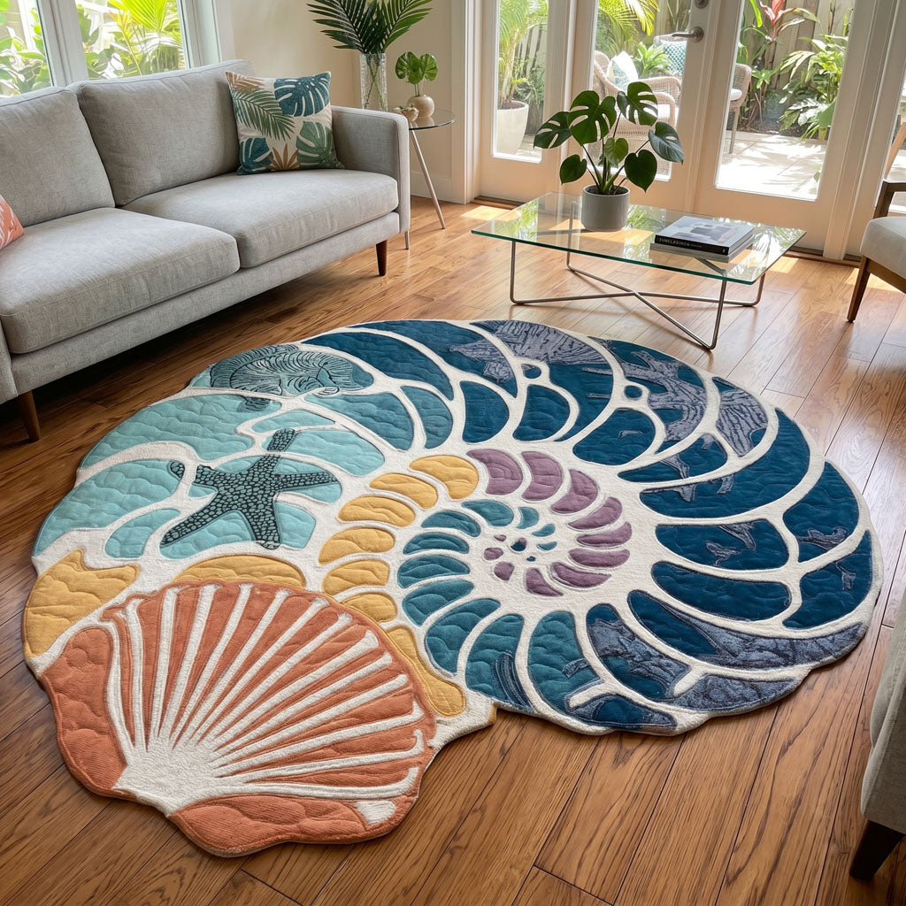 Sapphire Seashell Custom Shape Area Rug NCU0PT11685 – Vantique