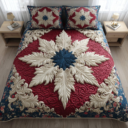 Sapphire Snowflake Scroll 3-Piece Quilted Bedding Set NCU0HH423