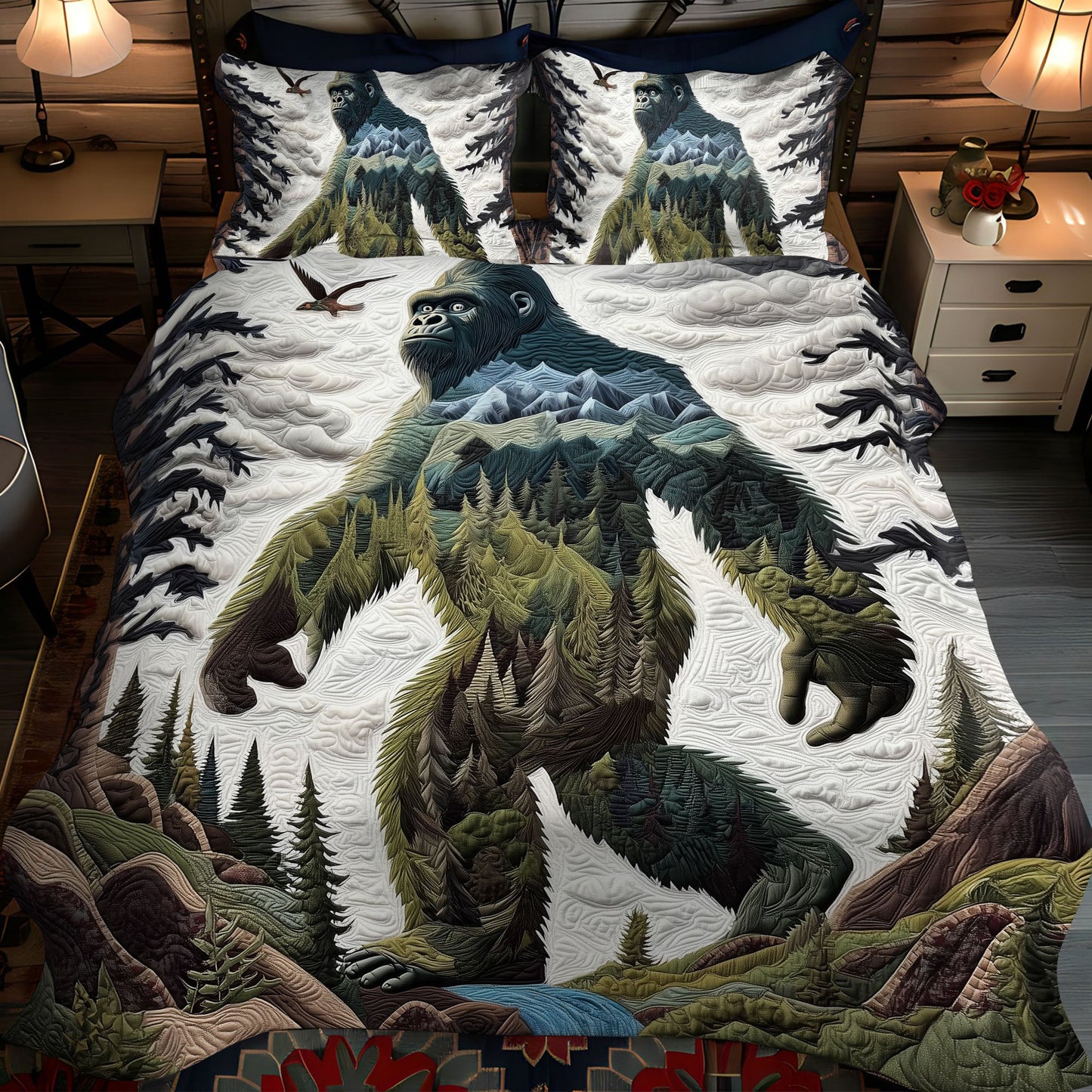 Sasquatch Encounter 3-Piece Quilted Bedding Set NCU0PT7725
