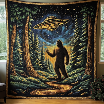 Sasquatch and UFO Glow Quilted Blanket NCU0DV5803