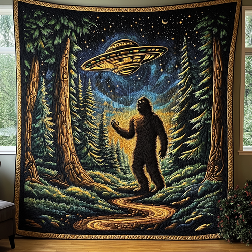 Sasquatch and UFO Glow Quilted Blanket NCU0DV5803