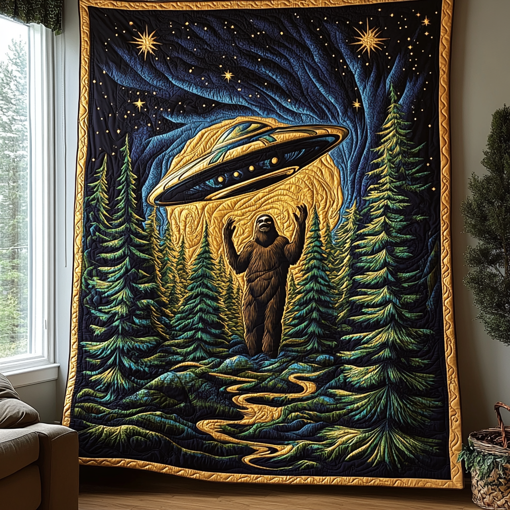 Sasquatch and UFO Quilted Blanket NCU0DV5799