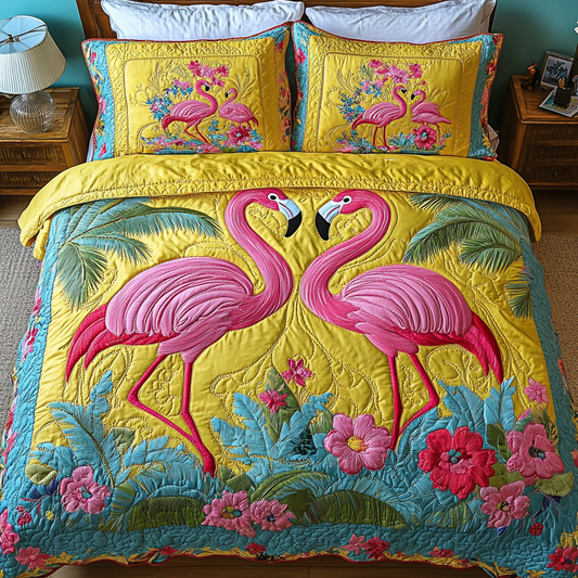 Sassy Flamingo 3-Piece Quilted Bedding Set NCU0DK9037