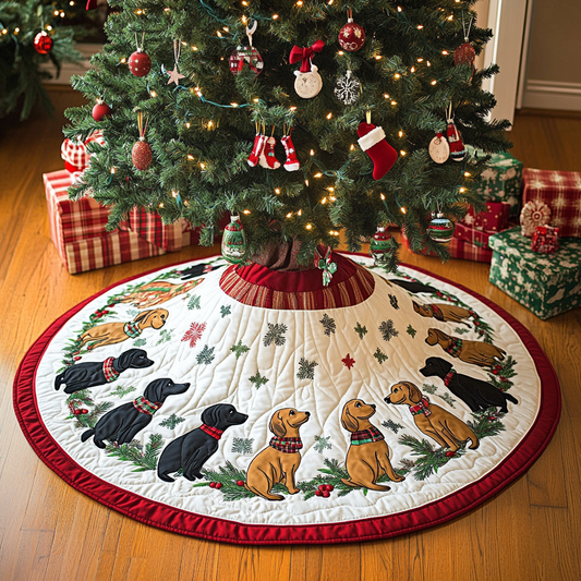 Sassy Sausage Stroll Christmas Quilted Tree Skirt NCU0DK1689