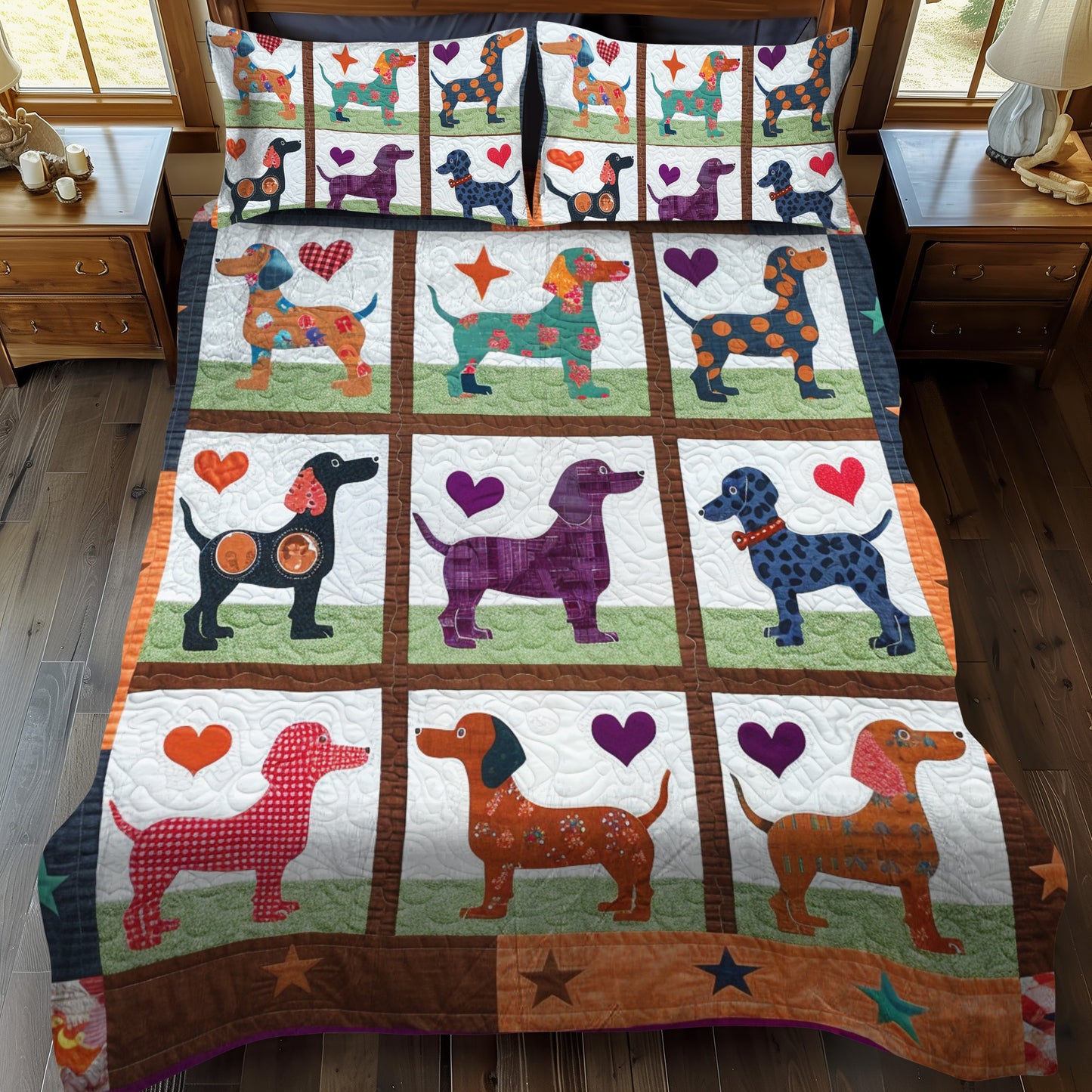 Sausage Dog Symphony 3-Piece Quilted Bedding Set NCU0DV057