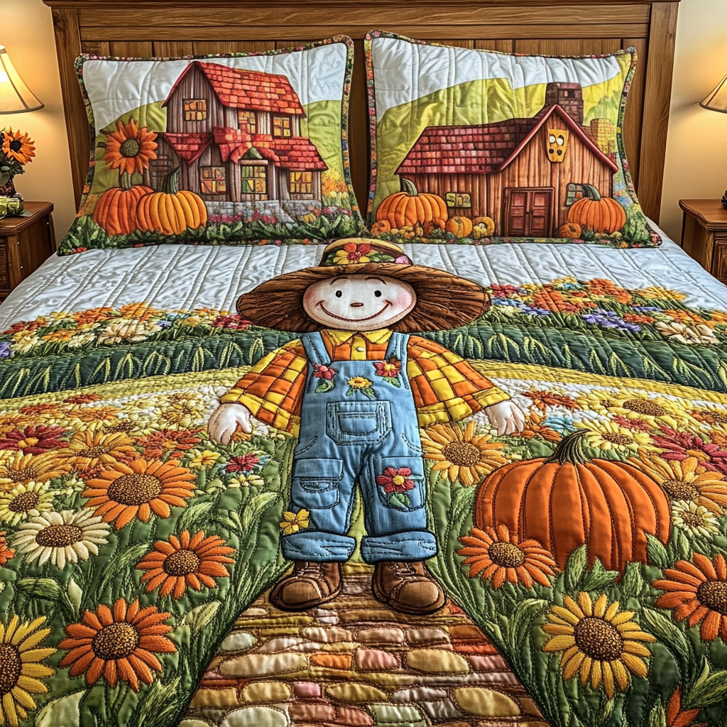 Scarecrow Patch 3-Piece Quilted Bedding Set NCU0DK9100