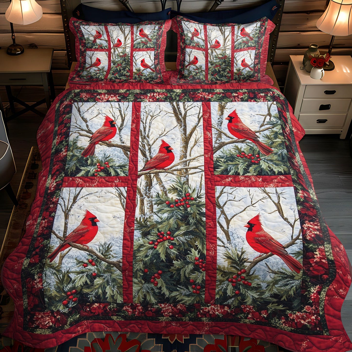 Scarlet Birdsong Quilted Bedding Set NCU0VH047