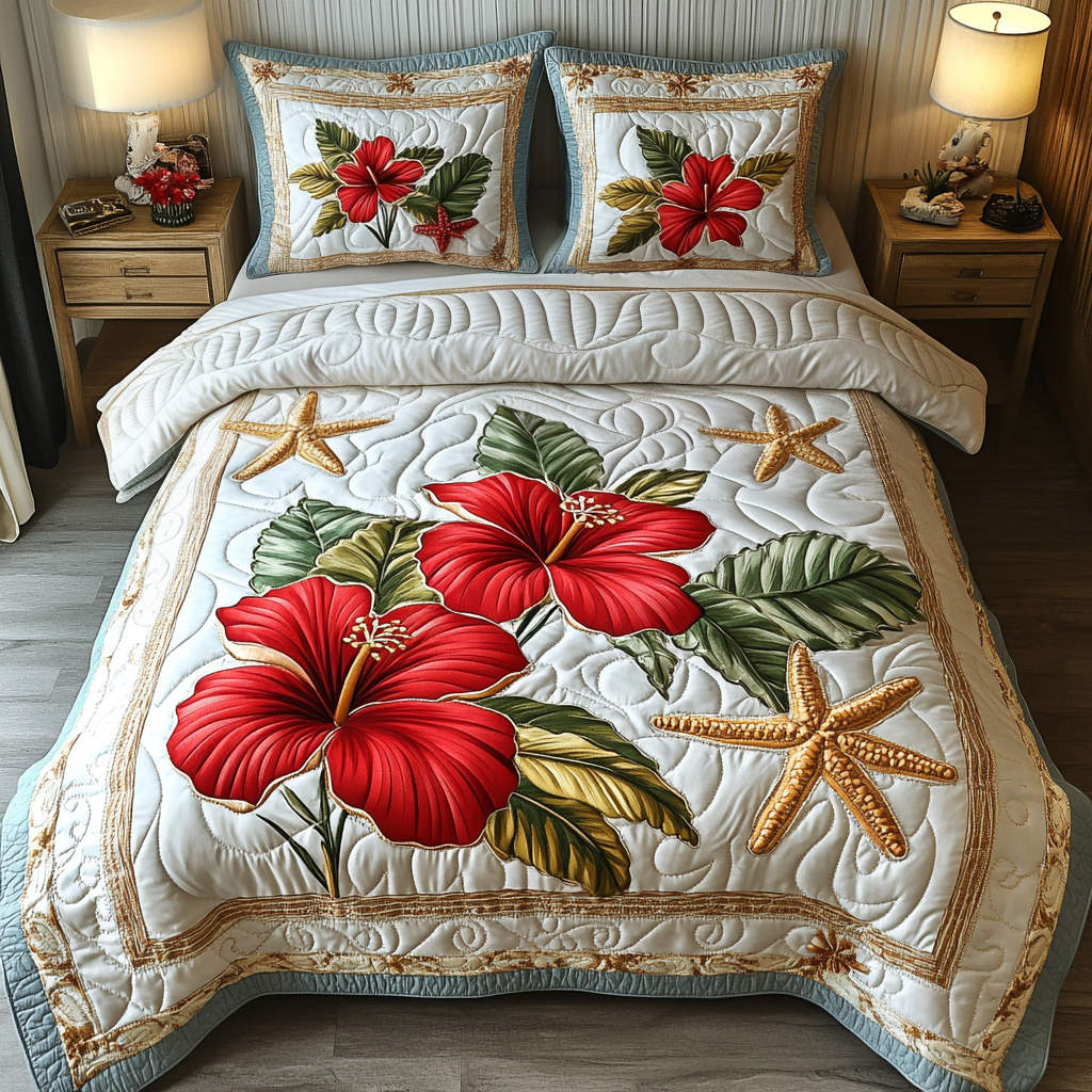 Scarlet Bloom 3-Piece Quilted Bedding Set NCU0DV4865