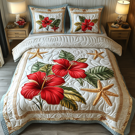 Scarlet Bloom 3-Piece Quilted Bedding Set NCU0DV4865
