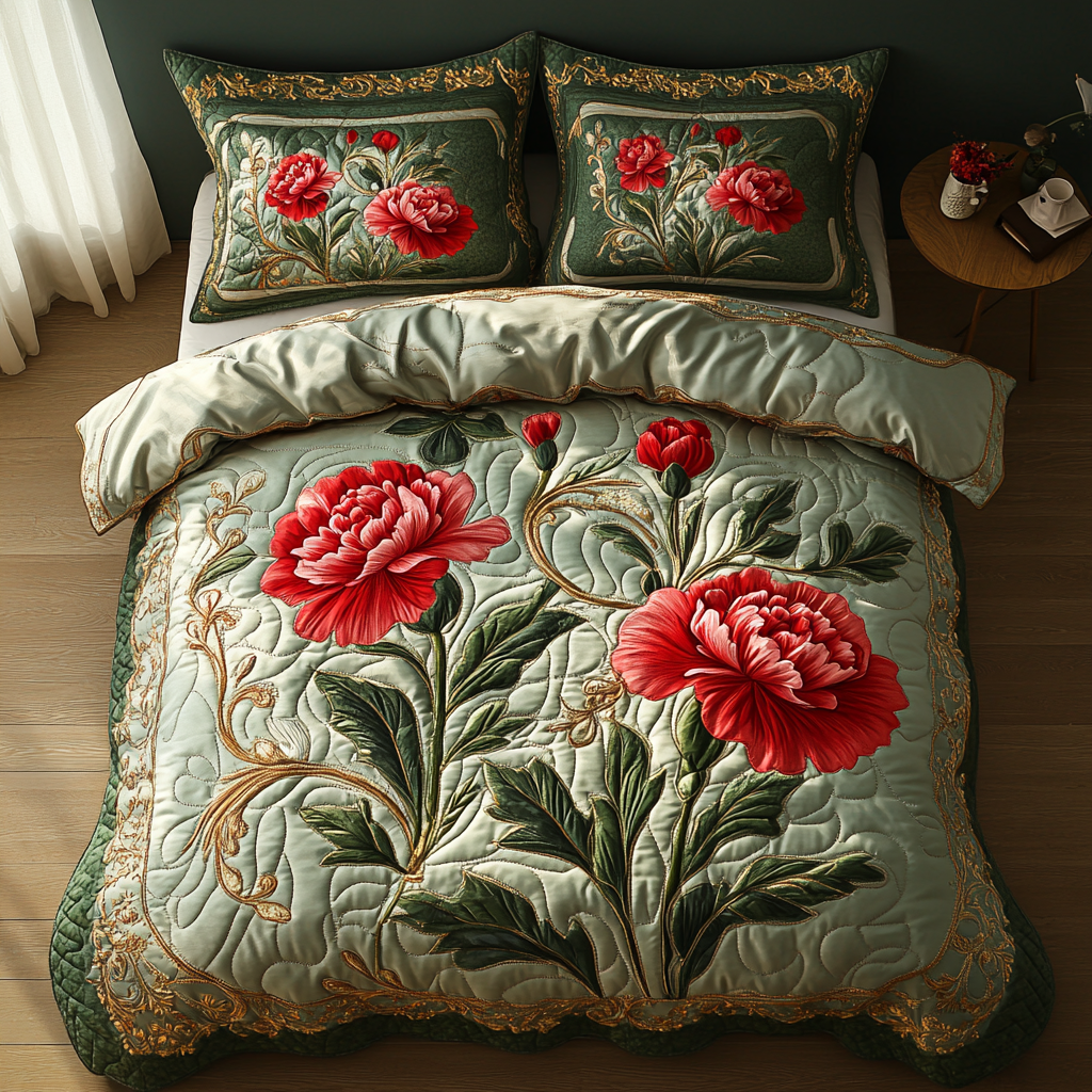 Scarlet Bloom 3-Piece Quilted Bedding Set NCU0DV5016