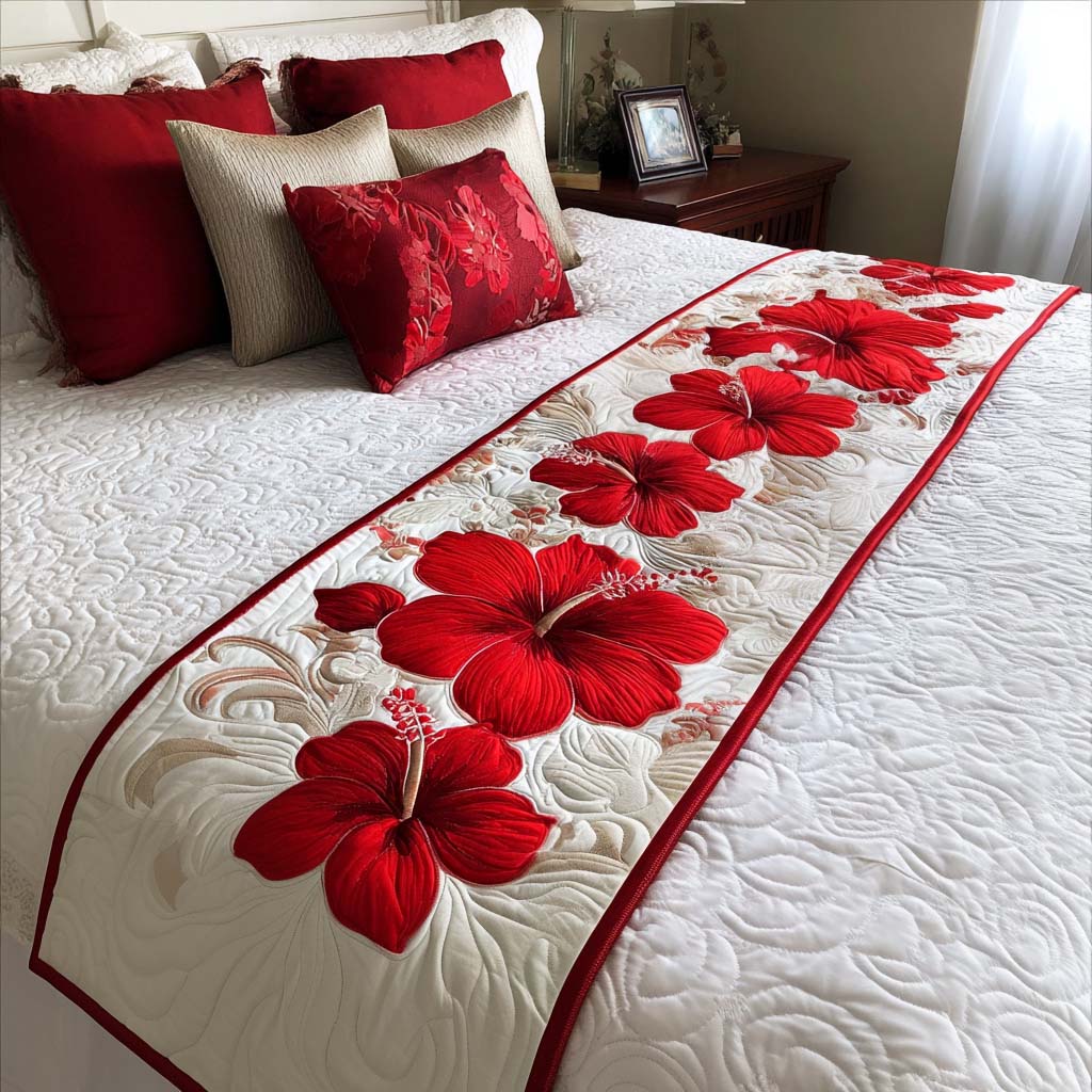 Scarlet Blooms Quilted Bed Runner NCU0NT8591