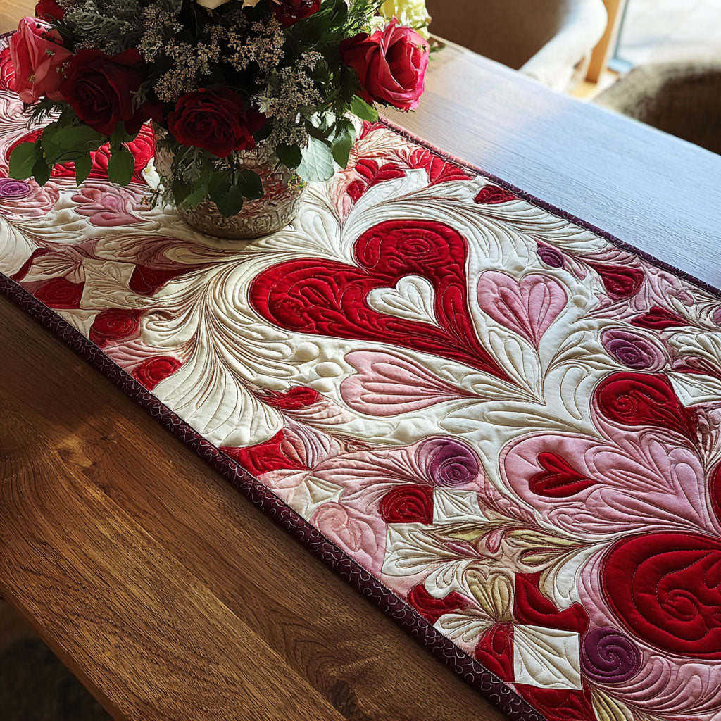 Scarlet Heart Symphony Quilted Table Runner NCU0PT11249