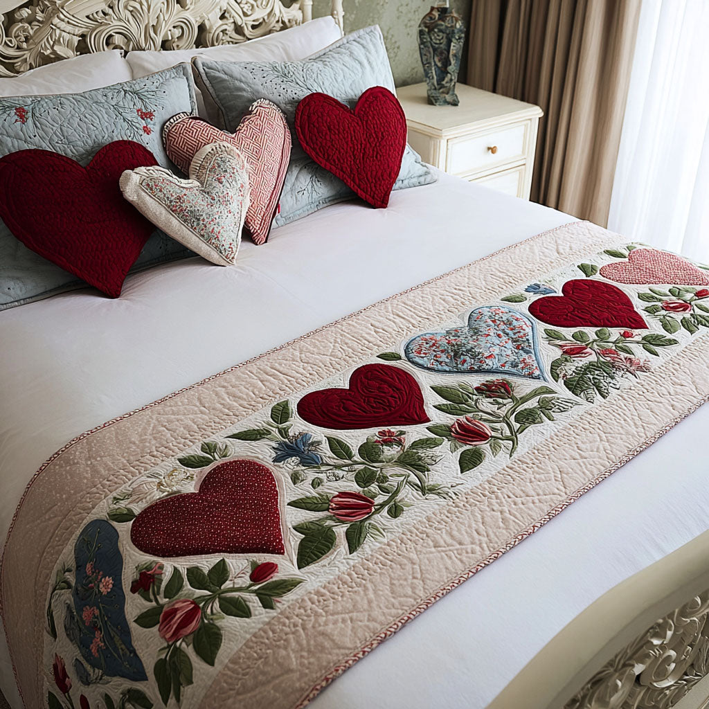 Scarlet Hearts Quilted Bed Runner NCU0PT10819