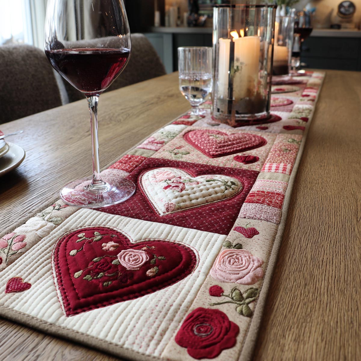 Scarlet Hearts Quilted Table Runner NCU0DV9077