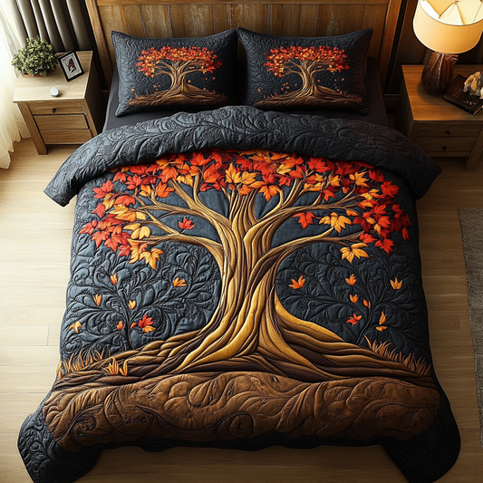 Scarlet Leaves 3-Piece Quilted Bedding Set NCU0DK9669