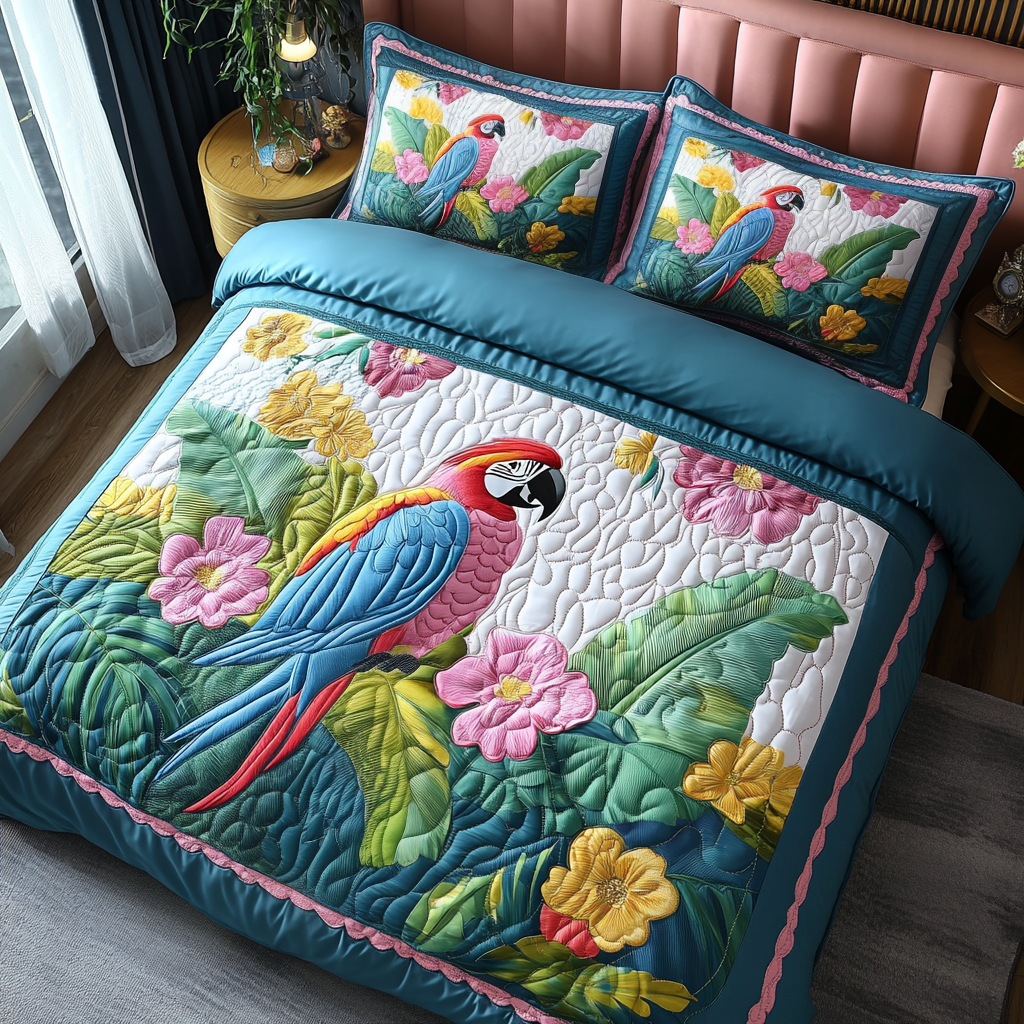 Scarlet Plumes 3-Piece Quilted Bedding Set NCU0DV3019