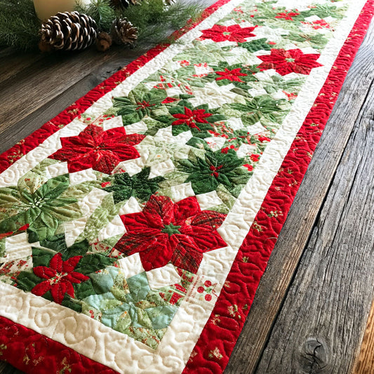 Scarlet Poinsettia Charm Quilted Table Runner NCU0TD664