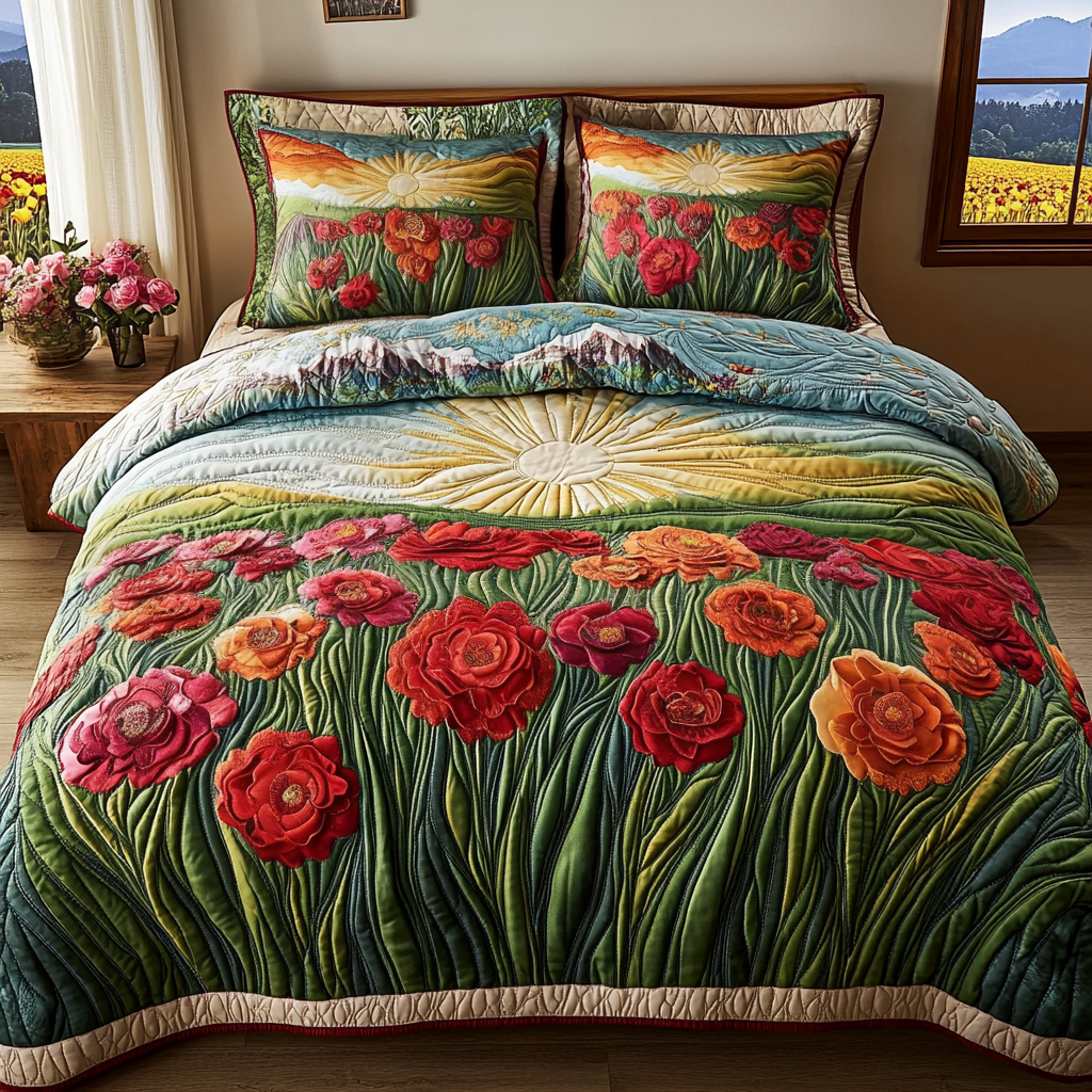 Scarlet Radiance 3-Piece Quilted Bedding Set NCU0DV5022