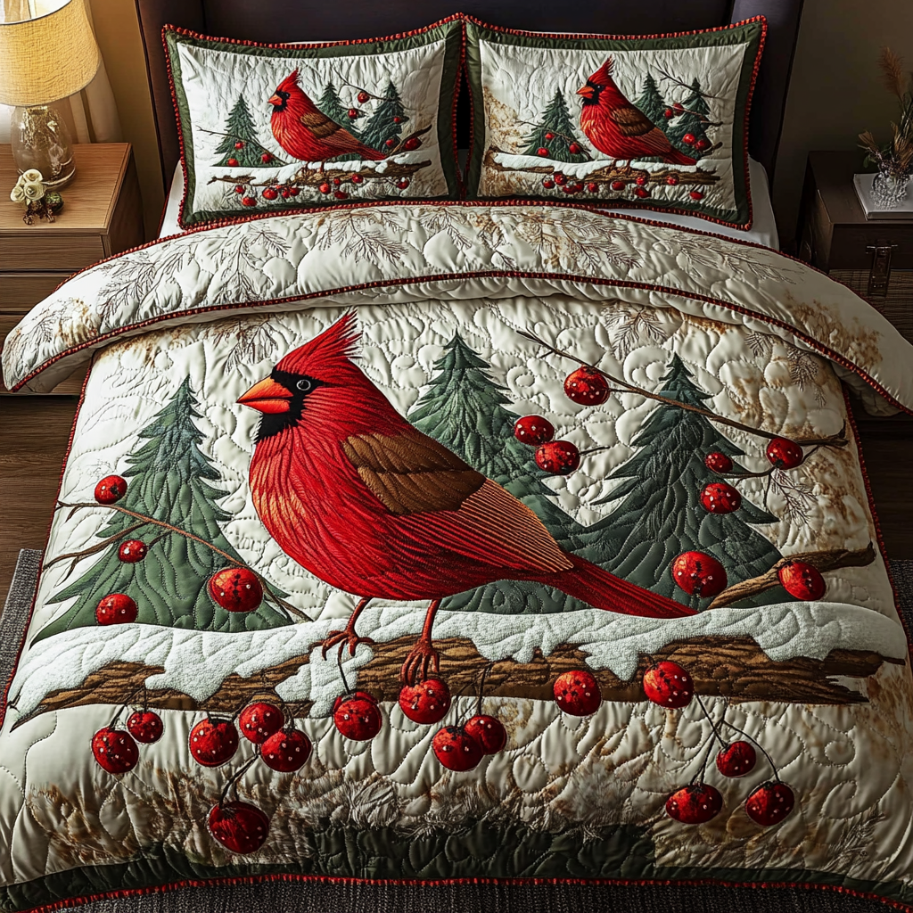 Scarlet Songbird 3-Piece Quilted Bedding Set NCU0DK2625