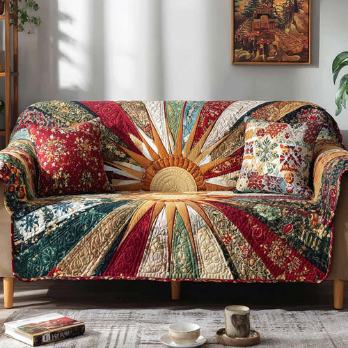 Scarlet Sunrise Wave Quilted Sofa Cover NCU0XD2061