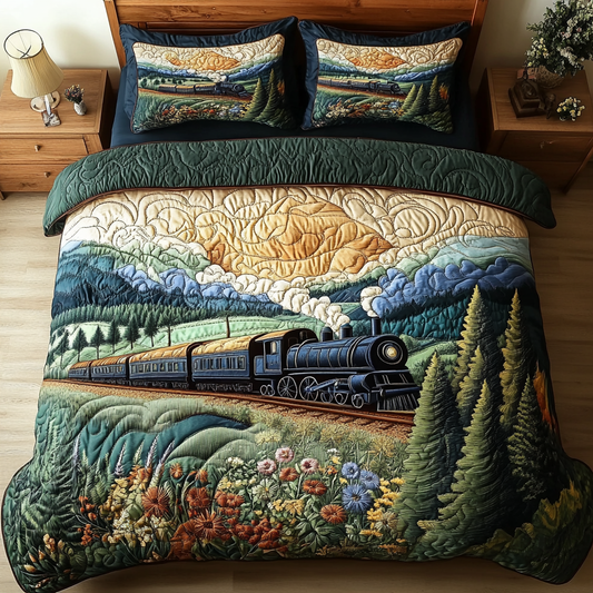 Scenic Train 3-Piece Quilted Bedding Set NCU0DK7849